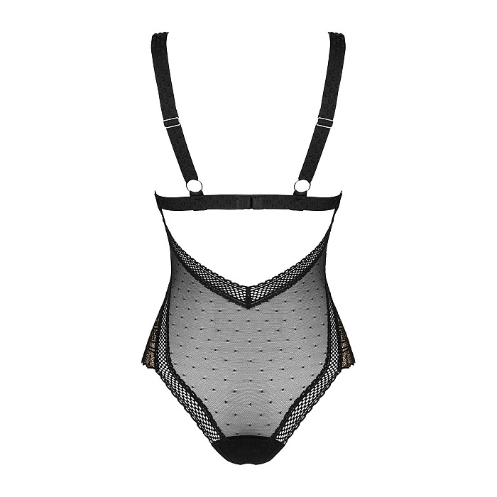 Кружевное боди с декольте Obsessive Estiqua teddy M/L, черное, широкие лямки