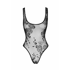 Боди Noir Handmade F242 Tulle body with patterned flock embroidery, L