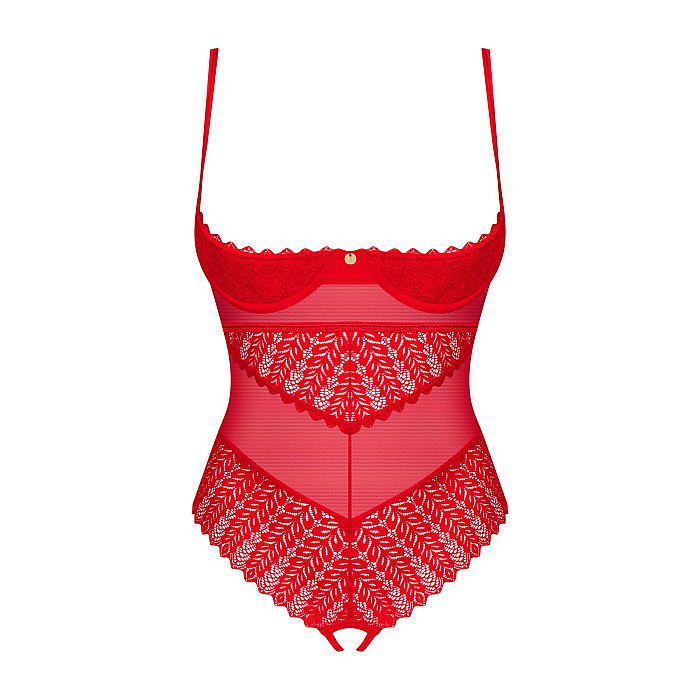 Боди с доступом Obsessive Ingridia crotchless teddy M/L, красное, открытая грудь