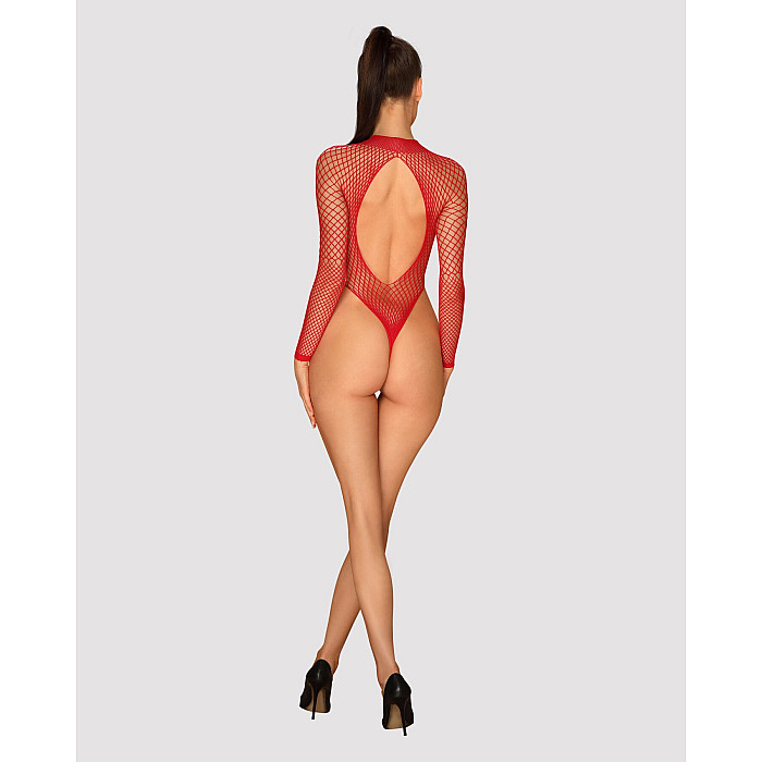 Сетчатый бодистокинг с длинным рукавом Obsessive B126 teddy red S/M/L, красный