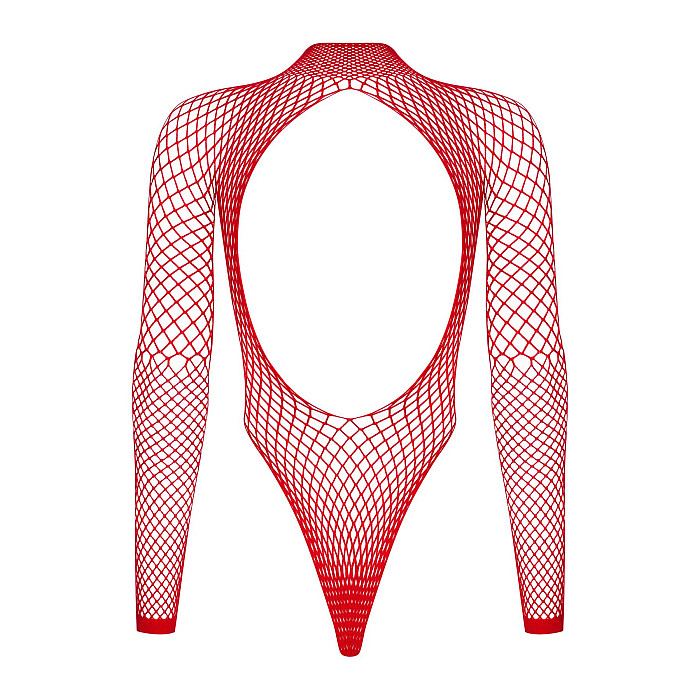 Сетчатый бодистокинг с длинным рукавом Obsessive B126 teddy red S/M/L, красный
