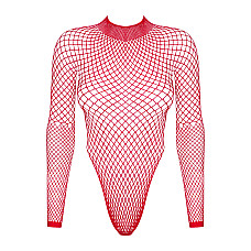 Сетчатый бодистокинг с длинным рукавом Obsessive B126 teddy red S/M/L, красный