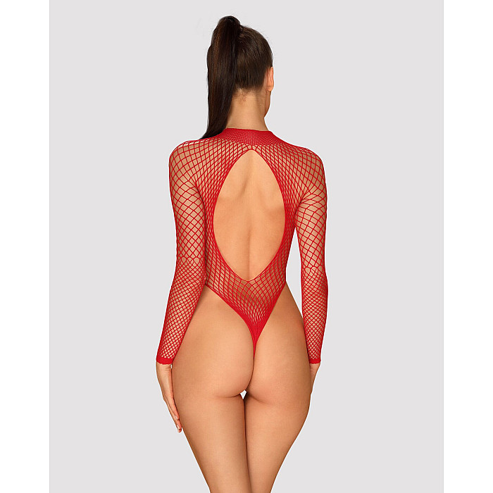 Сетчатый бодистокинг с длинным рукавом Obsessive B126 teddy red S/M/L, красный