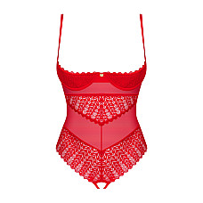 Боди с доступом Obsessive Ingridia crotchless teddy XL/2XL, красное, открытая грудь
