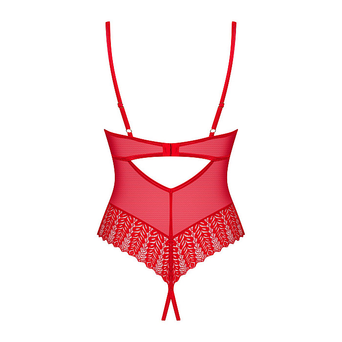 Боді з доступом Obsessive Ingridia crotchless teddy XL/2XL, червоне, відкриті груди