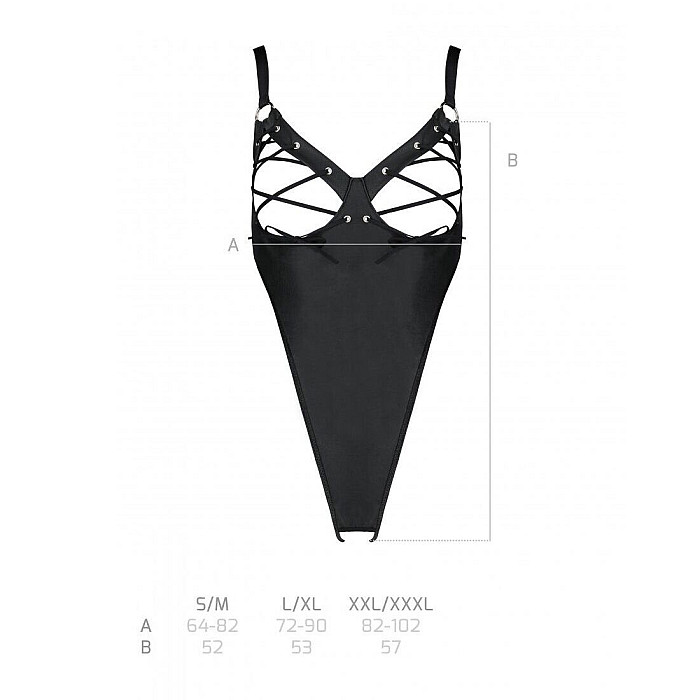 Боди из экокожи Passion CELIN BODY L/XL, black, с доступом, открытый