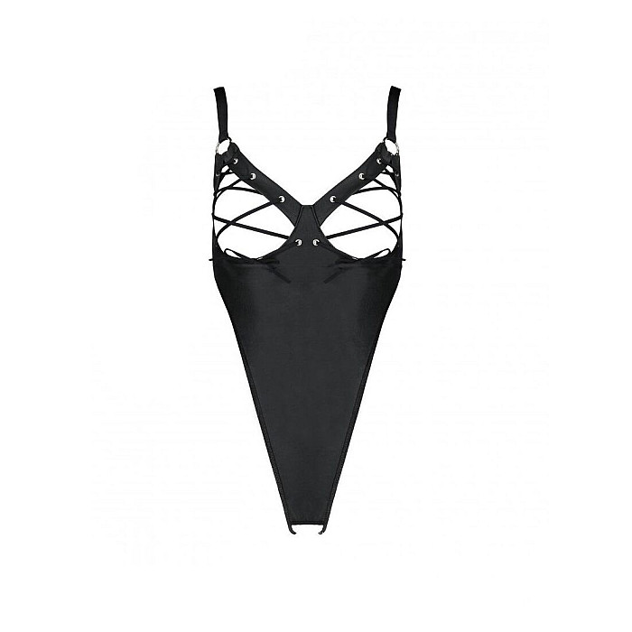 Боди из экокожи Passion CELIN BODY L/XL, black, с доступом, открытый