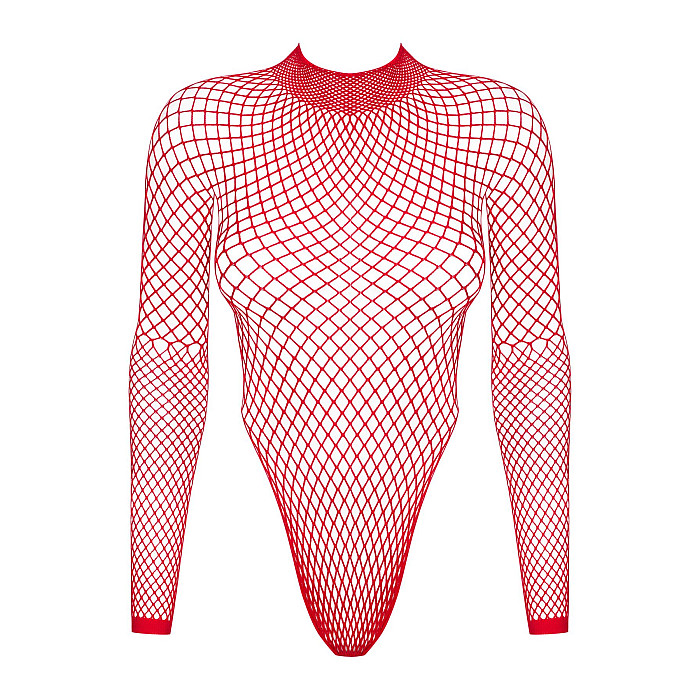 Сітчастий бодістокінг із довгим рукавом Obsessive B126 teddy red XL/XXL, червоний
