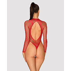 Сетчатый бодистокинг с длинным рукавом Obsessive B126 teddy red XL/XXL, красный