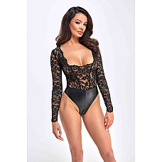 Боди Noir Handmade F296 Psyche, L, кружево, длинный рукав, низ под латекс, с доступом