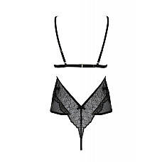Боди Passion AMBERLY BODY 4XL/5XL black, ассиметричный крой, кружевной лиф, золотая нить