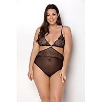 Боди Passion AMBERLY BODY 4XL/5XL black, ассиметричный крой, кружевной лиф, золотая нить