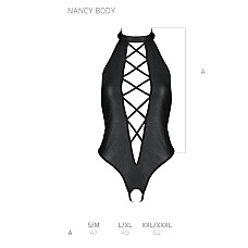 Боди из эко-кожи с имитацией шнуровки и открытым доступом Passion NANCY BODY S/M, black