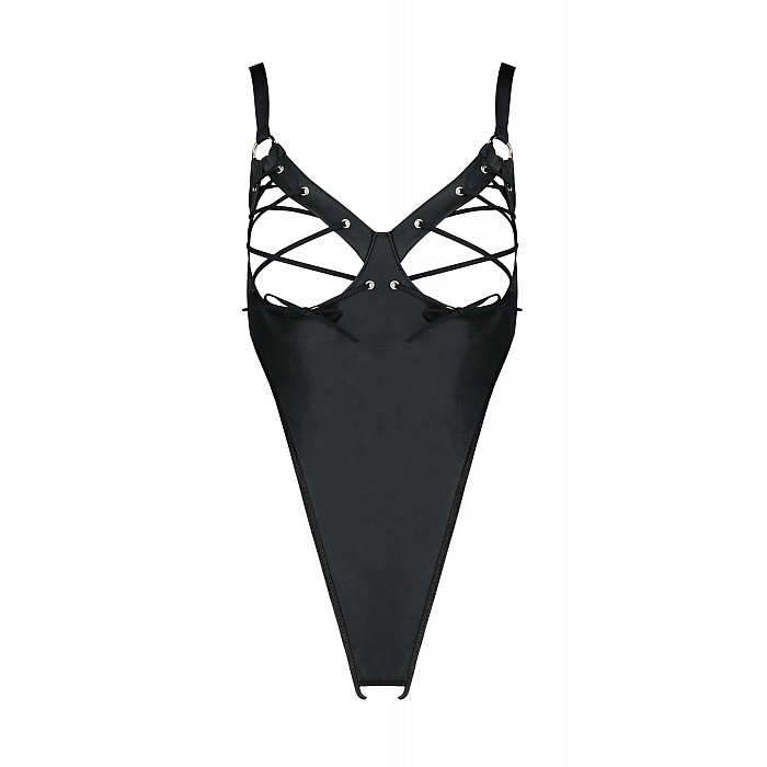 Боди из экокожи Passion CELINE BODY 6XL/7XL black, с доступом, открытый