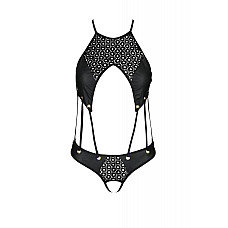 Боди с открытым доступом Passion TASMINA BODY S/M, black, экокожа, шнуровки, ажурные кружева