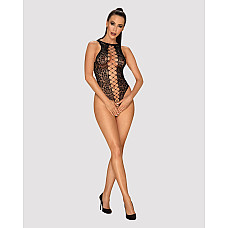 Ажурный бодистокинг с эффектом шнуровки Obsessive B129 teddy black S/M/L, черный, с доступом