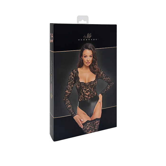 Боди Noir Handmade F296 Psyche, XL, кружево, длинный рукав, низ под латекс, с доступом