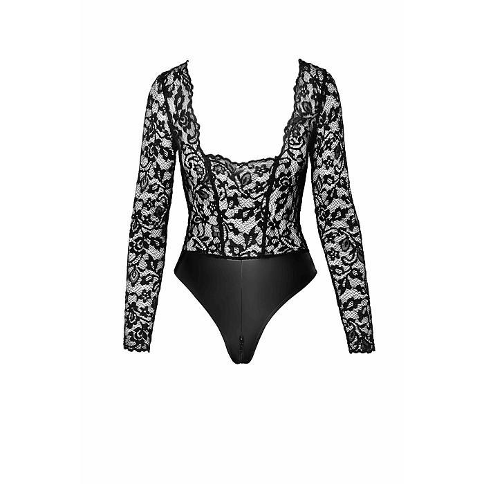 Боди Noir Handmade F296 Psyche, XL, кружево, длинный рукав, низ под латекс, с доступом