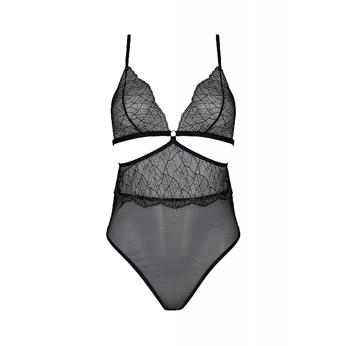 Боді Passion AMBERLY BODY 6XL/7XL black, асиметричний крій, мереживний ліф, золота нитка