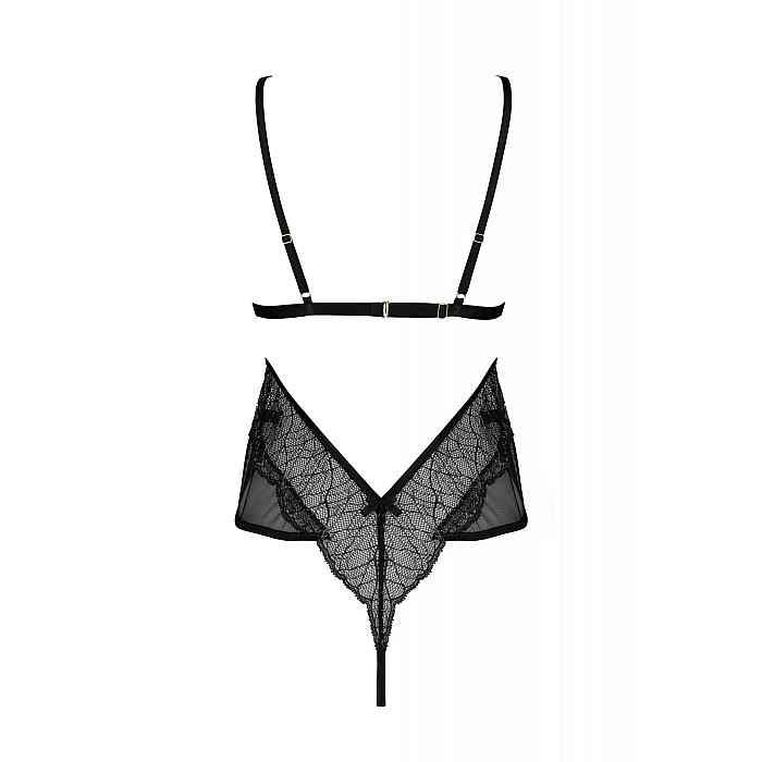 Боді Passion AMBERLY BODY 6XL/7XL black, асиметричний крій, мереживний ліф, золота нитка