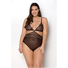 Боди Passion AMBERLY BODY 6XL/7XL black, ассиметричный крой, кружевной лиф, золотая нить