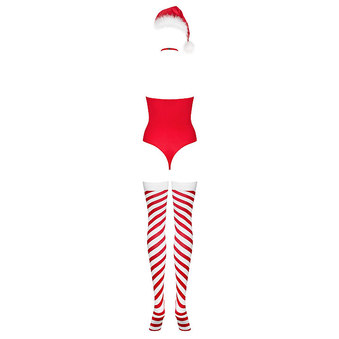 Тедди Obsessive Kissmas teddy, S/M, красное, без бретелей, чокер, чулки и шапка с помпоном в наборе