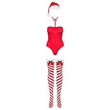 Тедди Obsessive Kissmas teddy, S/M, красное, без бретелей, чокер, чулки и шапка с помпоном в наборе