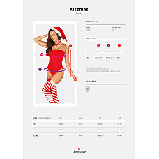 Тедди Obsessive Kissmas teddy, S/M, красное, без бретелей, чокер, чулки и шапка с помпоном в наборе