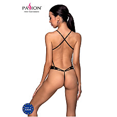 Боді з відкритим доступом Passion TASMINA BODY L/XL black, екошкіра, шнурівки, ажурні мережива