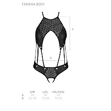 Боді з відкритим доступом Passion TASMINA BODY L/XL black, екошкіра, шнурівки, ажурні мережива