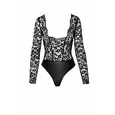 Боди Noir Handmade F296 Psyche, XXL, кружево, длинный рукав, низ под латекс, с доступом