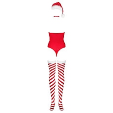 Тедди Obsessive Kissmas teddy, L/XL, красное, без бретелей, чокер, чулки и шапка с помпоном в наборе