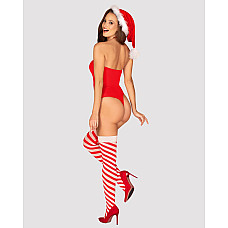 Тедди Obsessive Kissmas teddy, L/XL, красное, без бретелей, чокер, чулки и шапка с помпоном в наборе