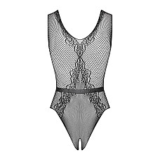 Сітчастий бодістокінг з доступом Obsessive B115 teddy S/M/L, чорний