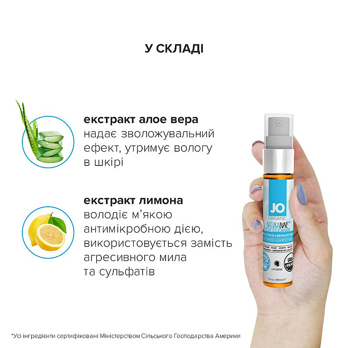 Очищувальний спрей System JO NATURALOVE — ORGANIC (30 мл) без сульфатів, триклозану та спирту