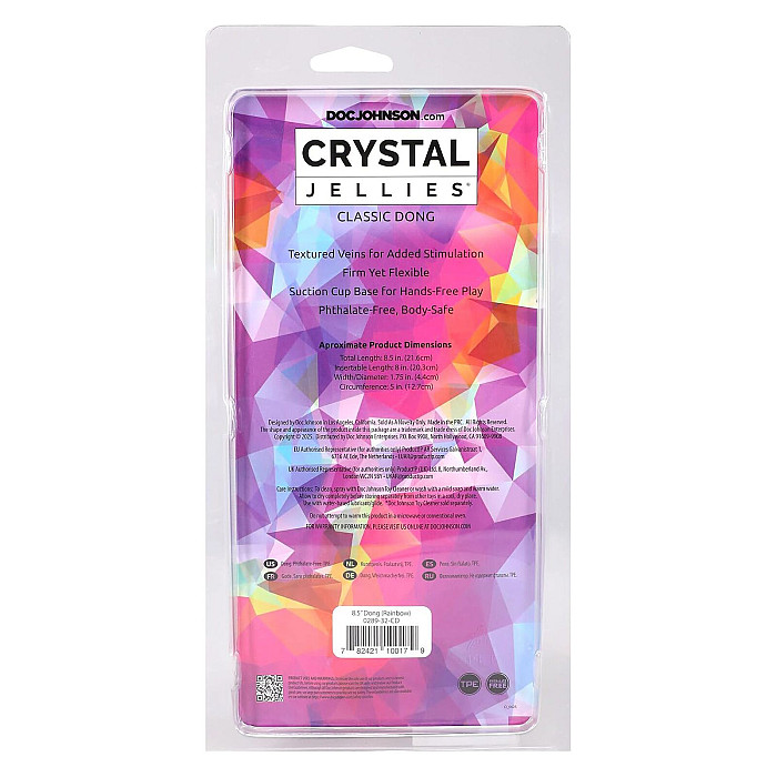 Фаллоимитатор Doc Johnson Crystal Jellies - 8.5 Inch Сlassic Dong - Rainbow