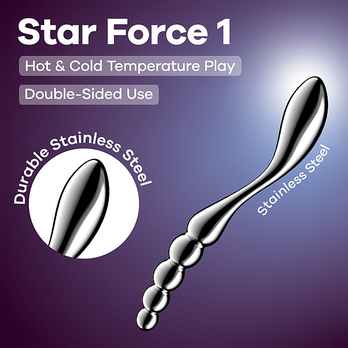 Металлический дилдо Satisfyer Star Force 1, двусторонний, можно нагревать и охлаждать