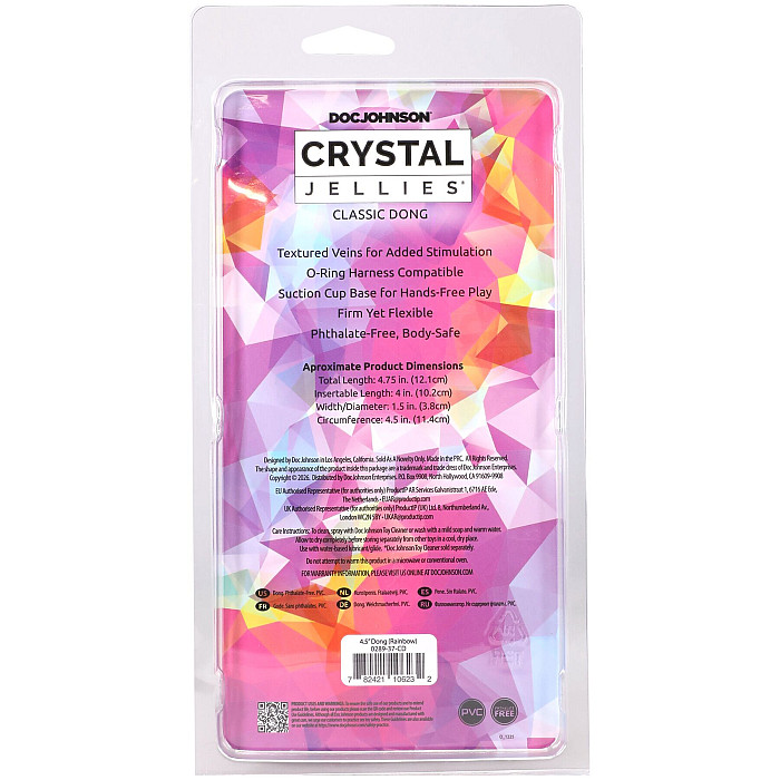 Дилдо Doc Johnson Crystal Jellies - 4.5 Inch Classic Dong - Rainbow