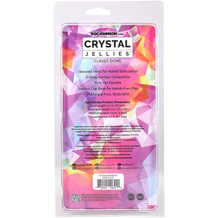 Фаллоимитатор Doc Johnson Crystal Jellies - 6.5 Inch Classic Dong - Rainbow