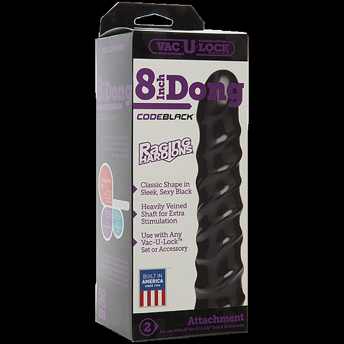 Дилдо Doc Johnson CodeBlack - 8 Inch Raging Vac-U-Lock із стимулювальним рельєфом, діаметр 3,8 см