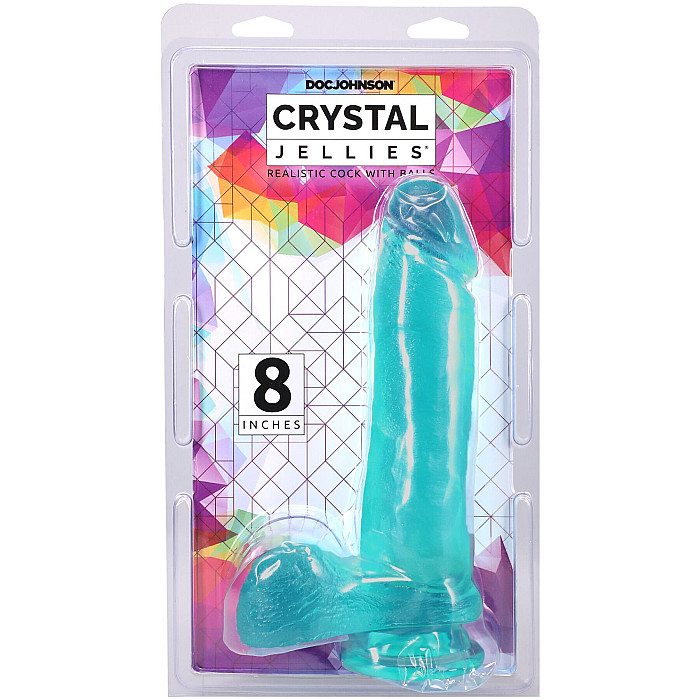 Фаллоимитатор Doc Johnson Crystal Jellies - 8 Inch Realistic Cock with Balls- Teal
