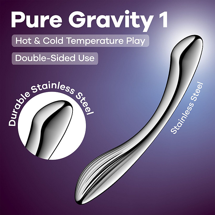 Металлический дилдо Satisfyer Pure Gravity 1, двусторонний, можно нагревать и охлаждать, 939 г
