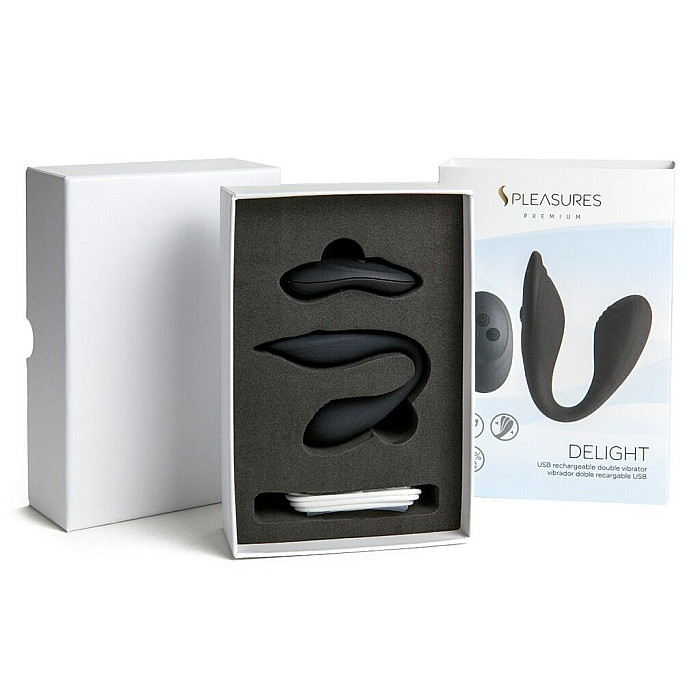 Подвійний вібратор S Pleasures Premium Delight, чорний, для клітора та точки G, 10 режимів