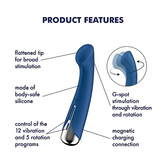 Вибратор с ротацией Satisfyer Spinning G-Spot 1 Blue, плоская площадка для стимуляции точки G