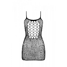 Ажурное мини-платье на тонких бретелях Passion BS096 One Size, black, плетение на груди