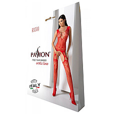 Бодистокинг с плетением на груди Passion BS099 One Size, red, открытый доступ, имитация подвязок