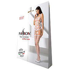 Бодістокінг Passion BS067 white, комбінезон, імітація панчох і топа на бретелях
