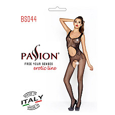 Бодистокинг Passion BS044 black, комбинезон с открытым животиком