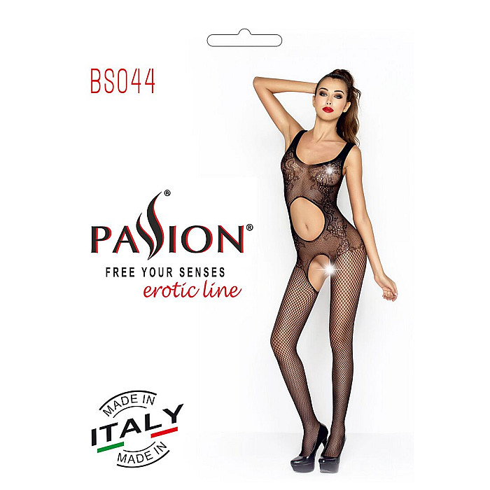 Бодістокінг Passion BS044 black, комбінезон з відкритим животиком