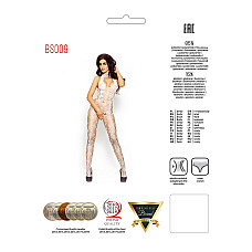 Бодистокинг Passion BS009 white, комбинезон, цветочный узор, декольте, закрытое горло